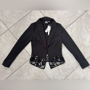 NWT NY&Co Soho Women's Black Jacket Blazer with Lace Detail